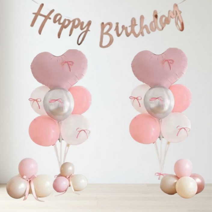 모엔느 2세트 감성 발레풍선 리본 풍선 스탠드 세트 패키지, 2세트, 핑크