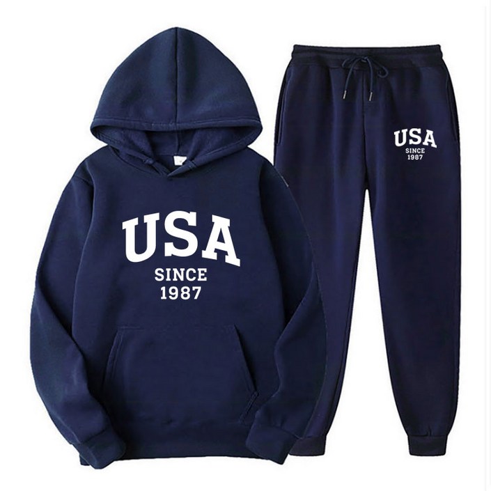 Connect LINK 남성용 USA 1987 기모 후드티 트레이닝복 상하세트