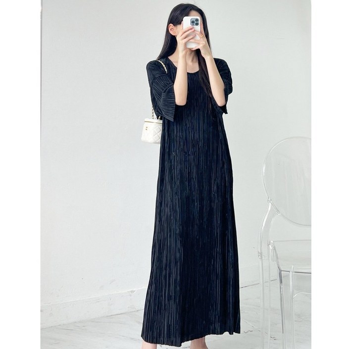 굿띵즈 빅사이즈 넘버원 플리츠 주름 롱 원피스