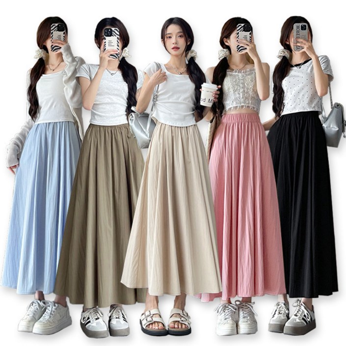 스토리원 WMSSSK025 여성 톤다운 A라인 롱 스커트 치마