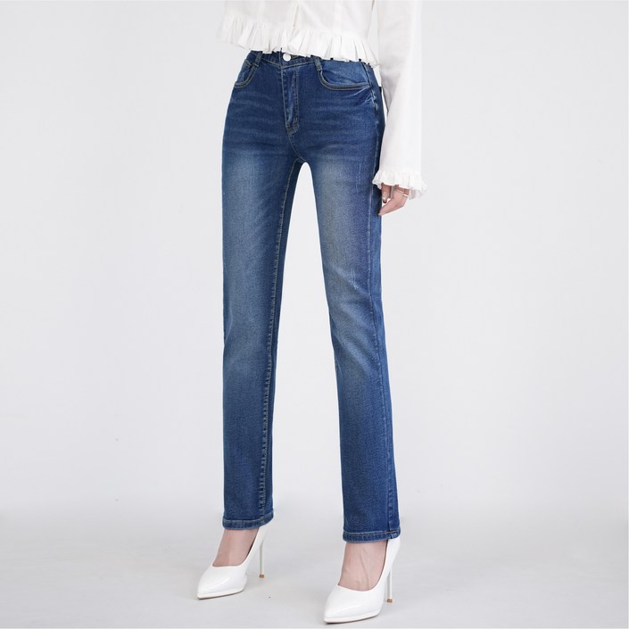 리치블랑 여성 올스판 허리밴딩 슬림 일자 마법 청바지 2단기장