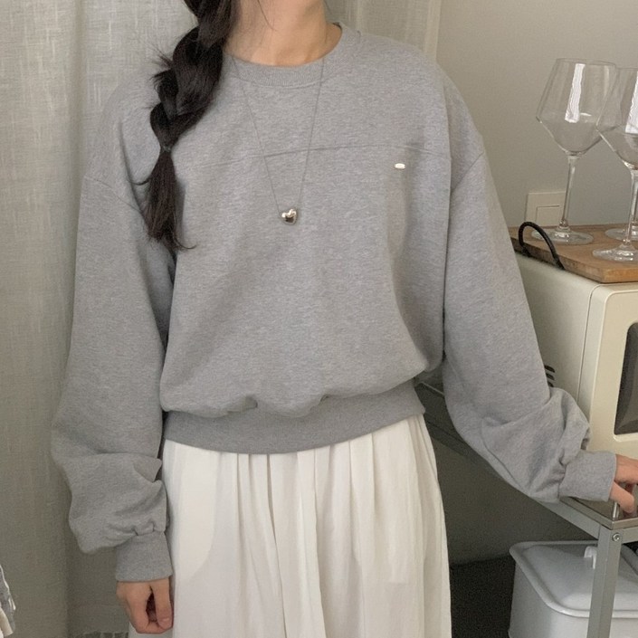 p832 심플 로고맨투맨 코튼 쭈리 데일리 절개맨투맨 5칼라 국내생산