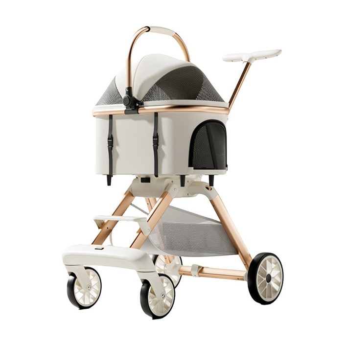 펫 스트롤러 소형견고양이 유모차 분리 가능 접이식, 하얀색