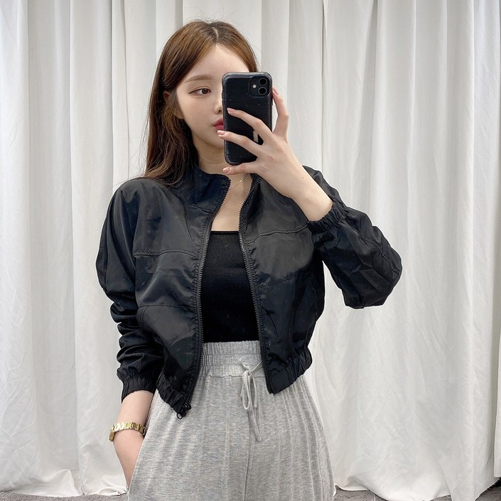 VANANA2 여성 하이넥 집업 후드 베이직 크롭 바람막이 2color
