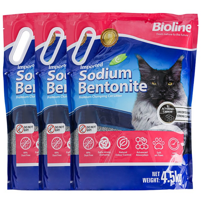 bioline 유럽 소디움 벤토나이트모래4.5KGX3봉 99 먼지날림 없음 98 탈취력, 4.5kg, 3개, 활성탄