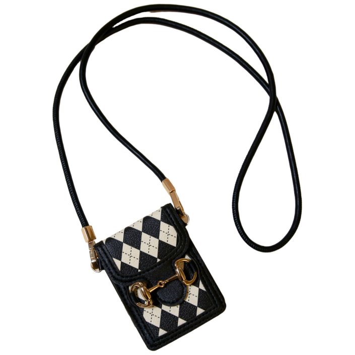 그린나무GRNM 레트로 아가일 체크 패턴 카드 지갑 미니백 Z플립 크로스 폰 케이스 가죽 스트랩 2종 포함