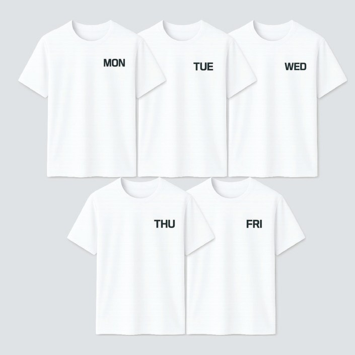 오늘뭐입지 주5일제 20수 사계절 반팔티셔츠 이너추천 M to F 반팔 5벌셋트