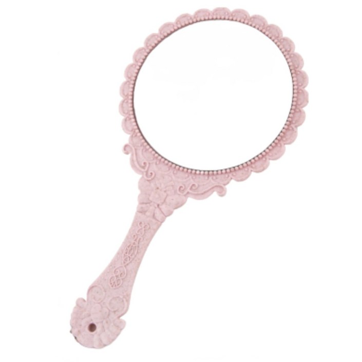 ZZF021y 플라워 패턴 프린세스 손거울 우아한 러블리 빈티지 스퀘어 라운드 미러, 1개, 핑크 원