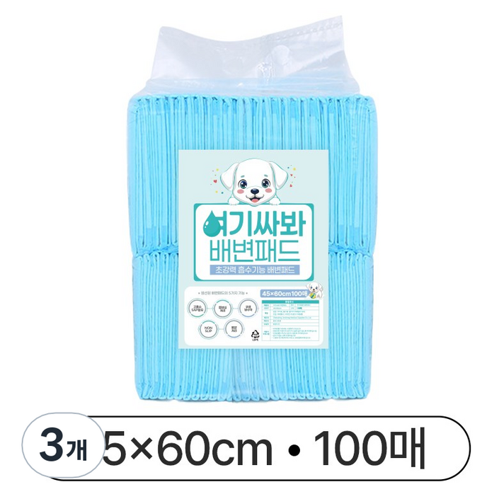 여기싸봐 프리미엄 초강력 배변패드, 3개, 100개입
