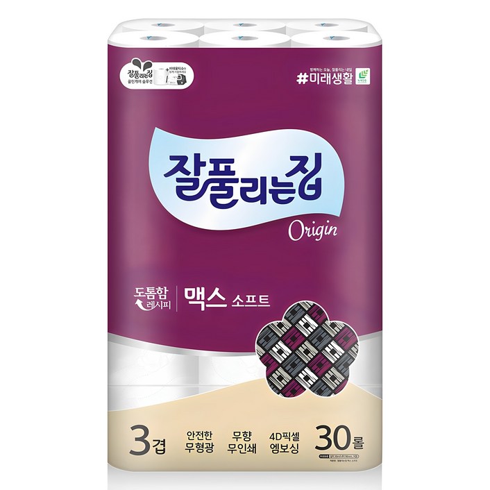 잘풀리는집 맥스 소프트 3겹 롤화장지, 30m, 30롤, 1개