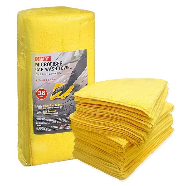 카렉스 스마트 마이크로 화이버 다용도 세차타월, 옐로우, 36개