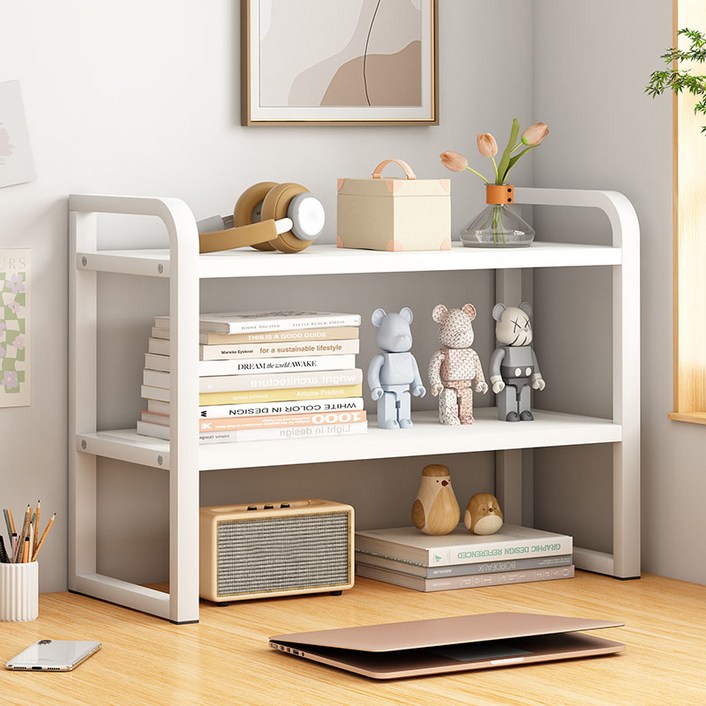 디엔오 책상 정리 공간 수납 소형 선반, 화이트, 2단