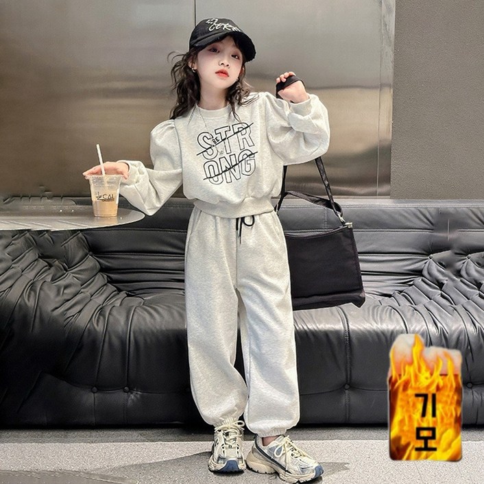 투나이언 여아 어깨 셔링 퍼프 소매 맨투맨 트레이닝복 상하복세트 초등학생 운동복 츄리닝 댄스복 바지세트