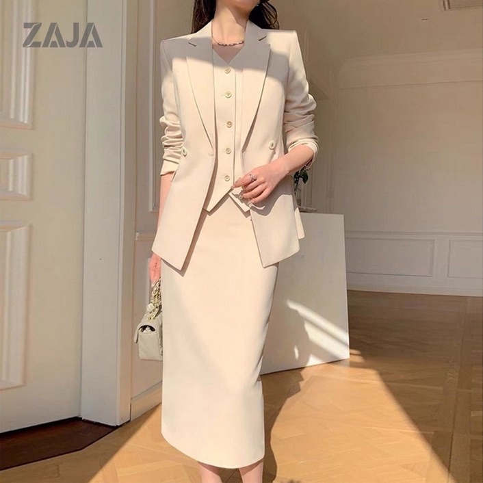 ZAJA 여성 정장 셋업 3종 세트 자켓 베스트 스커트 슬림핏 오피스룩