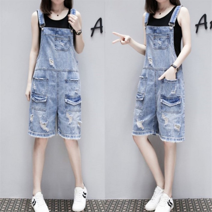 vaviola 바비올라 멜빵 5부 청반바지 숏팬츠 스크래치 포인트  465