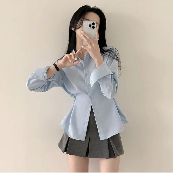 예쁨시전 라인커버 개강룩 사계절 카라넥 긴팔 셔츠 블라우스