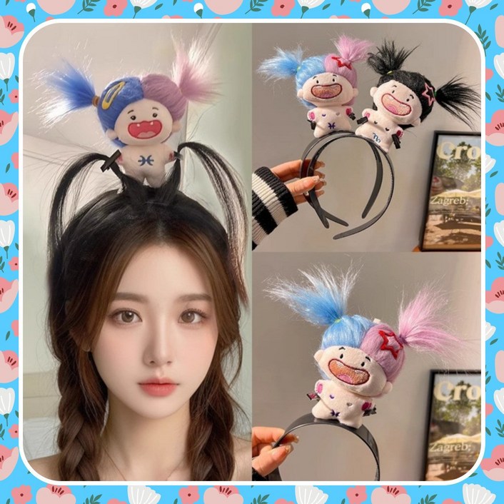 로르블랑 귀여운 캐릭터 인형 머리띠 세안밴드 헤어밴드 머리끈 헤어핀 똑딱핀