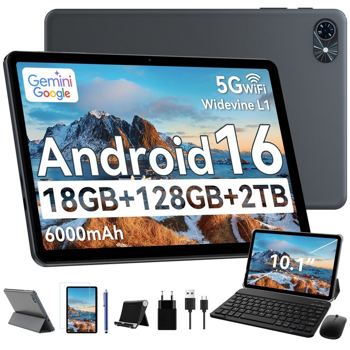 TABWEE 10인치 Android16 T80 태블릿 패키지 Gemini 2.0 2026신형 18GB+128GB 2TB확장 키보드펜 포함 5G WiFi 6000mAh 패키지