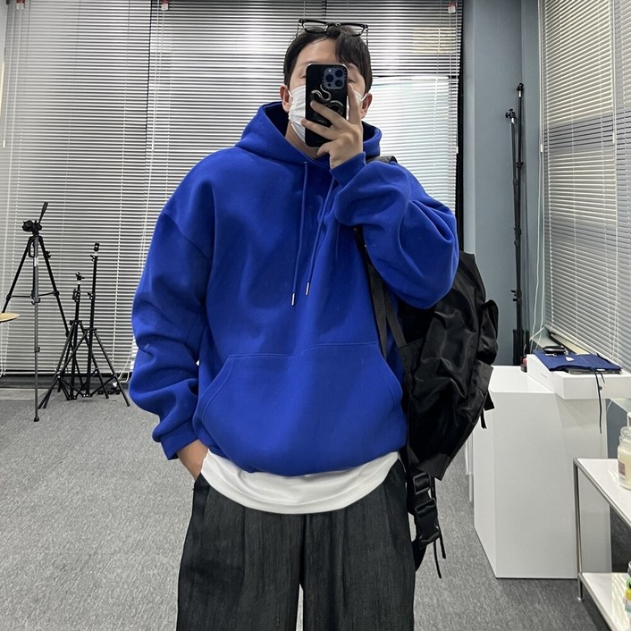 유인맨즈 / 남자 오버핏 두꺼운 모자큰후드티 파란색후드티