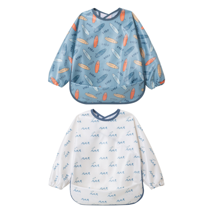 Little Dimsum베이비  긴팔  방수 자기 주도 이유식  턱받이 앞치마 2P 세트