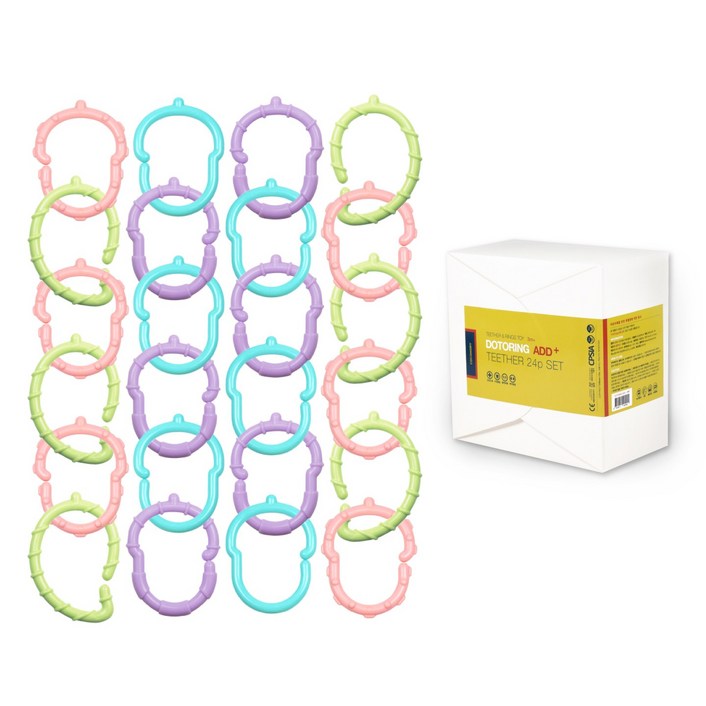 꼬꼬노리 국산 열탕소독 도토링 고리 치발기 애드 박스 24개입 유럽,미국,일본,국내4개국인증 소근육 발달 장난감, 1세트