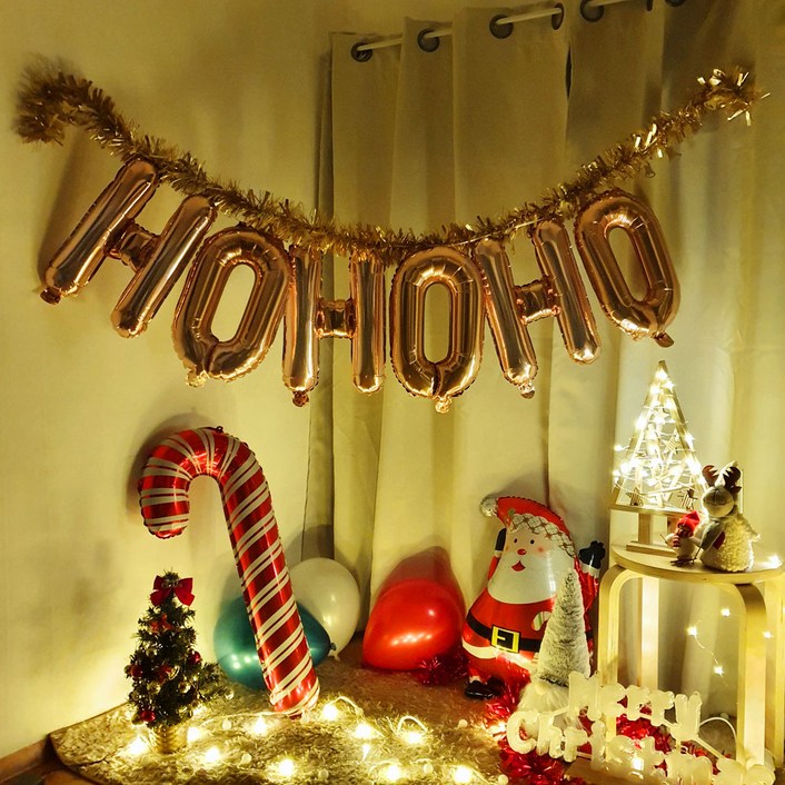 HOHOHO 크리스마스 풍선 파티세트이니셜루돌프코지팡이풍선산타풍선, 실버