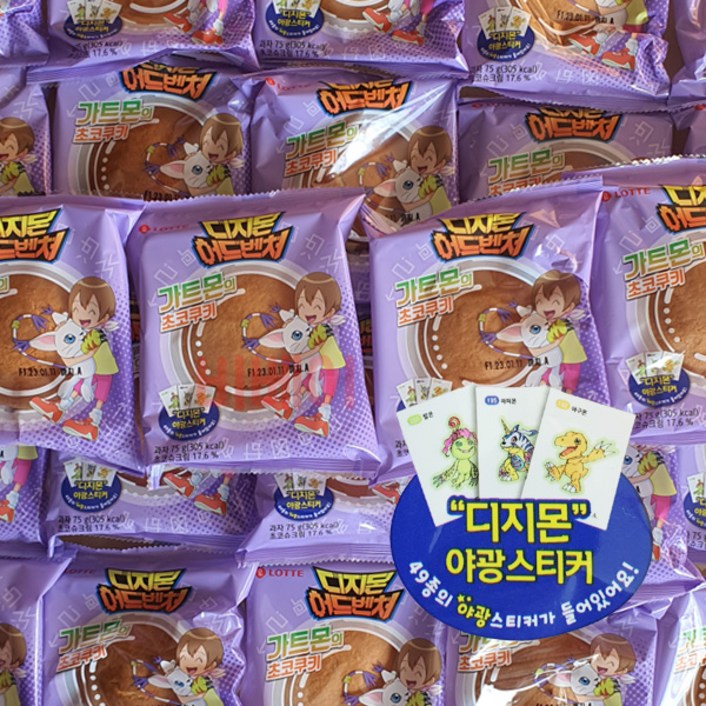 롯데 디지몬빵 가트몬 초코쿠키 - 24봉 (야광띠부씰), 1세트