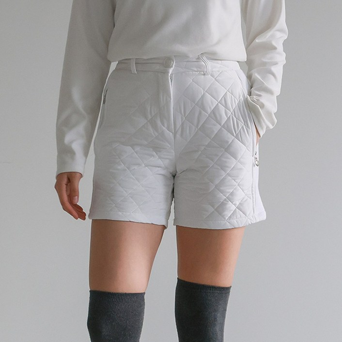 와우캠프 여성 겨울 퀼팅 패딩 골프 반바지 따뜻한 슬림핏 옆선니트 하이브리드 골프팬츠