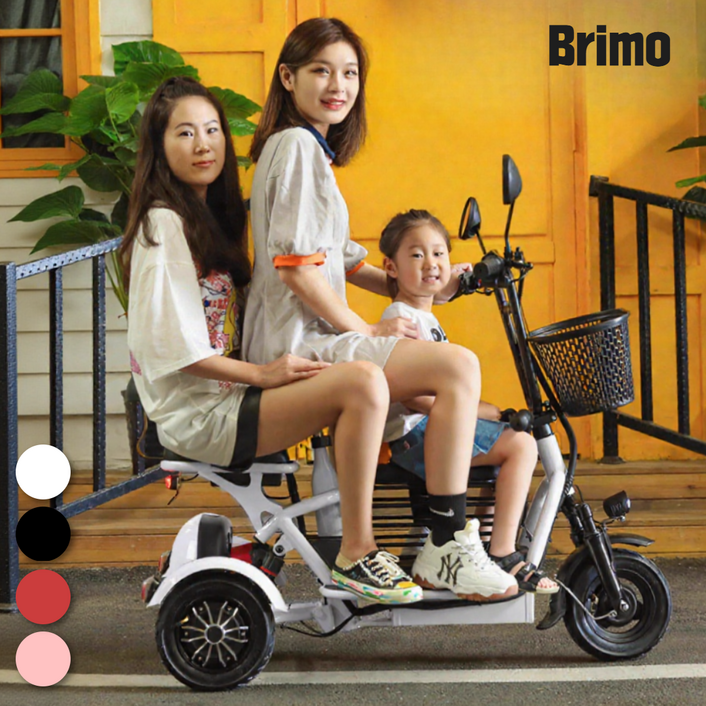 [브리모] 삼륜 전기 자전거 오토바이 세발 스쿠터 전동 출퇴근 경량 여성용 바이크, 1개, 블랙, 리튬배터리 20A 3인승