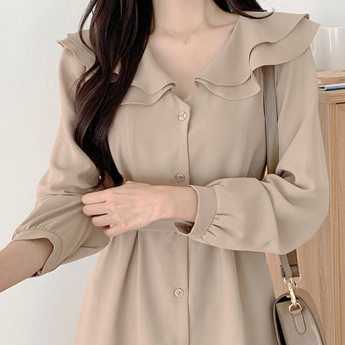 에리페 여성용 페미닌 더블 웨이브 칼라 원피스