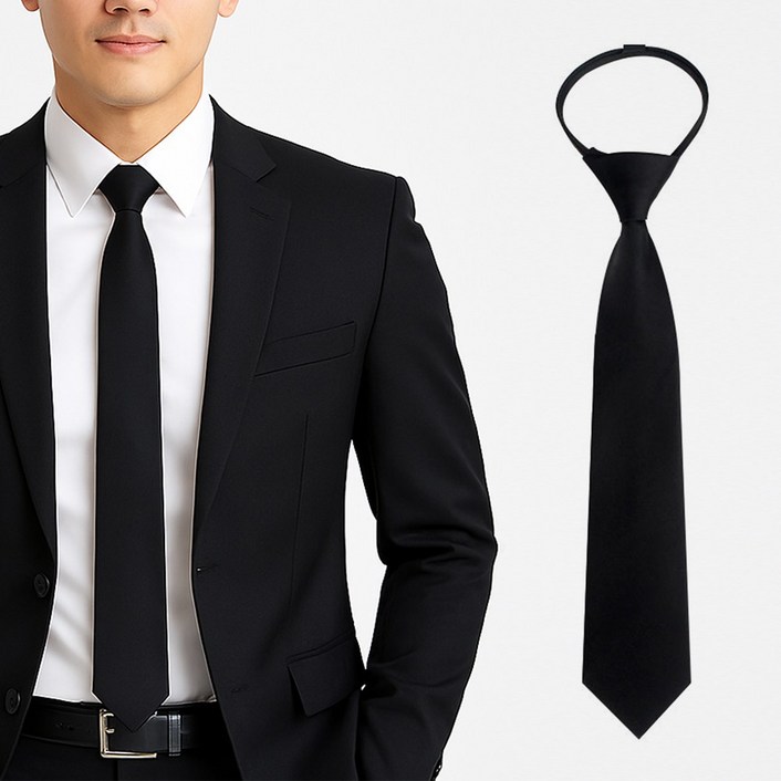 모두샵 장례식 상가집 조문용 지퍼 자동 검정 넥타이