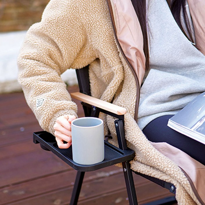 아이리버 접이식 캠핑의자 받침대 트레이 컵홀더 사이드 테이블 IECP01, 1개, 블랙