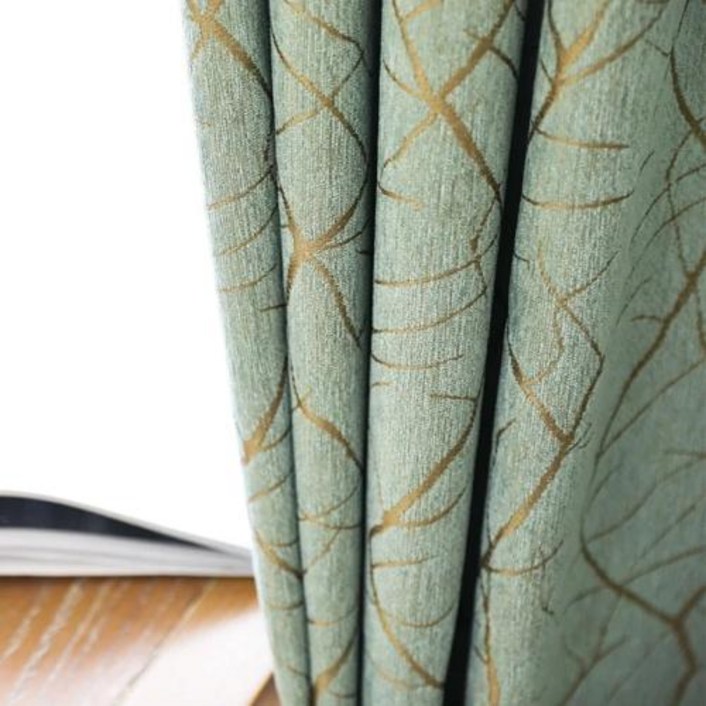 방한커튼 암막커튼 겨울커튼 두꺼운 셔닐 암막 커튼 거실침실용 고급 자카드 스트라이프 벨벳 그린 단열 윈도우 드레이프