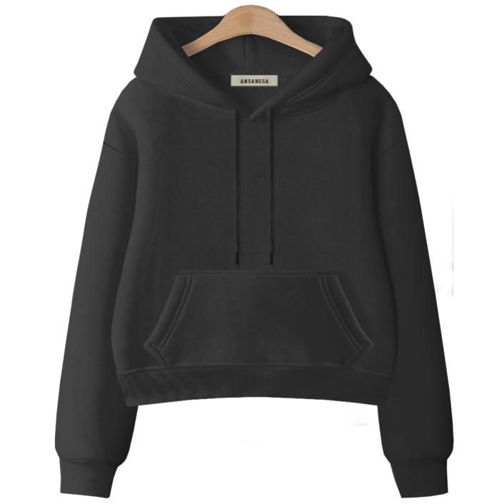 [ANSANGSA] 무지 여성 semi크롭 루즈핏 후드 스웨트셔츠