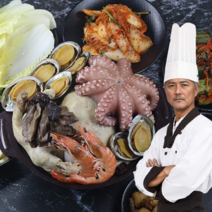먹사부 진한육수 산더미 [능이버섯 해신탕 밀키트 세트] 전복 문어 새우 포함 해물 삼계탕 복날 음식 보양식