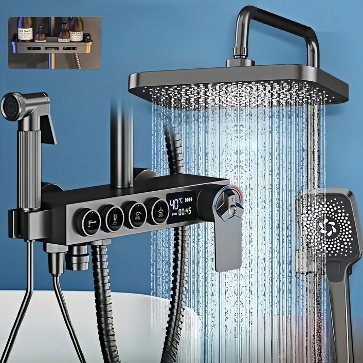 해바라기 샤워기 세트 4단 조절 수압상승 항온 디지털 디스플레이 샤워기 샤워기세트연장봉포함