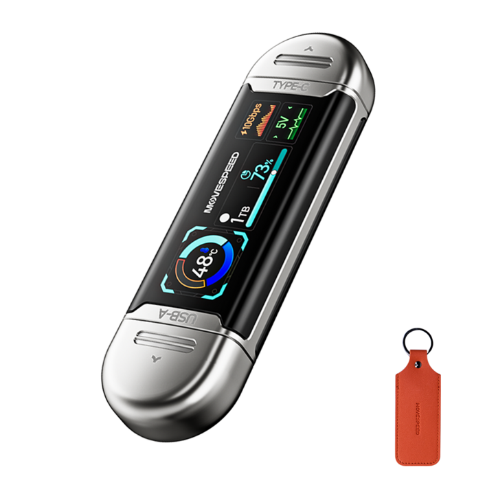 MOVESPEED SU10 외장 SSD 1090MB/s USB 3.2 Gen2 C타입 듀얼 인터페이스, 상태 가시화 스크린 탑재 플래시 드라이브, 실버, 1TB