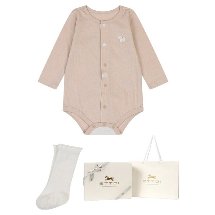 에뜨와 신생아용 선물용 마론 바디수트  양말 선물포장 세트  쇼핑백