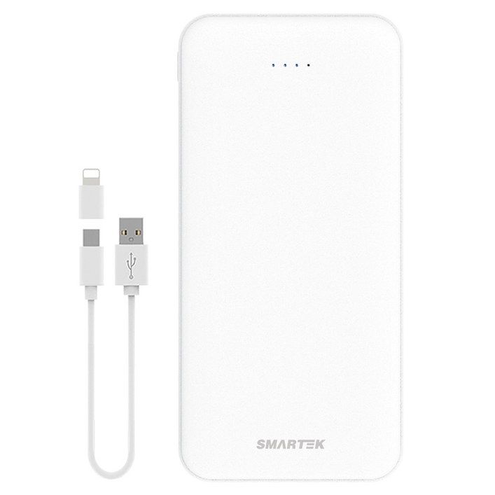 스마텍 듀얼포트 슬림보조배터리 20000mAh c타입 케이블 + 8핀 젠더, 화이트, STPB-SL2(WH)