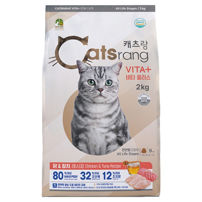 캐츠랑 전연령 고양이 비타플러스 건식사료, 닭참치, 2kg, 1개