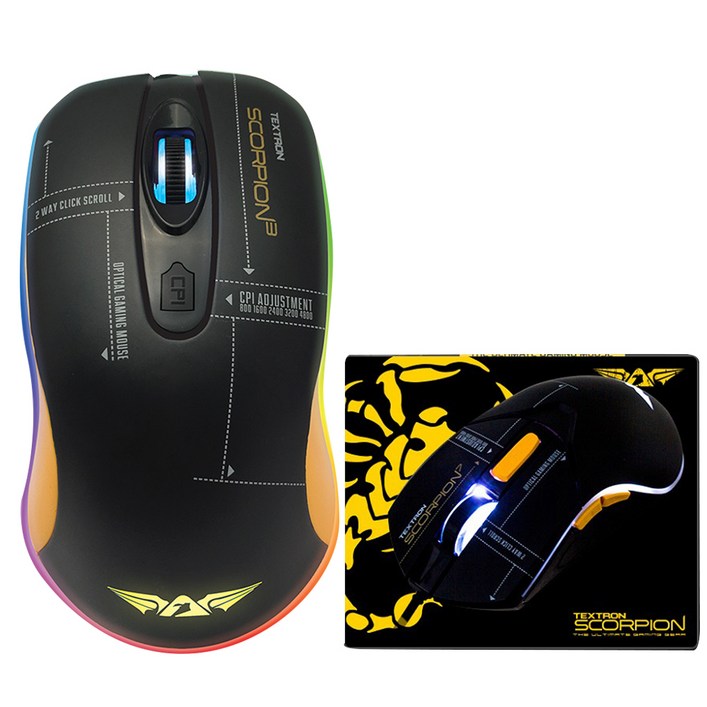 아마겟돈 RGB 게이밍 마우스 TEXTRON 스콜피온3, TEXTRON 스콜피온3, 블랙