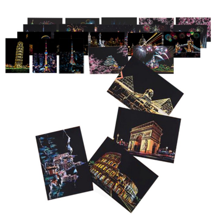 더홈스 그림그리기 스크래치 페이퍼 엽서 24종 세트