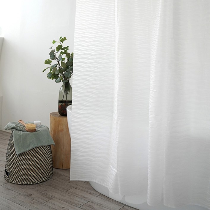 원세븐나인 올인원 샤워커튼  봉  고리 12p 세트 웨이브, 1세트, 투명계열