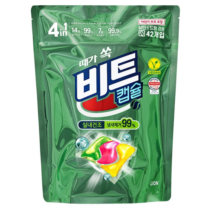 비건라이프 비트 실내건조 캡슐세제 그린플로럴향, 42개입, 1개