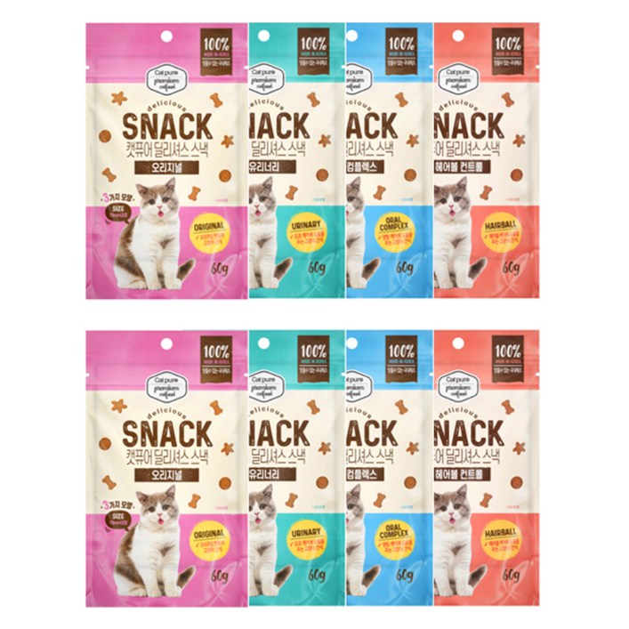 캣퓨어 고양이 딜리셔스 스낵 4종 세트, 혼합맛닭고기참치, 1세트