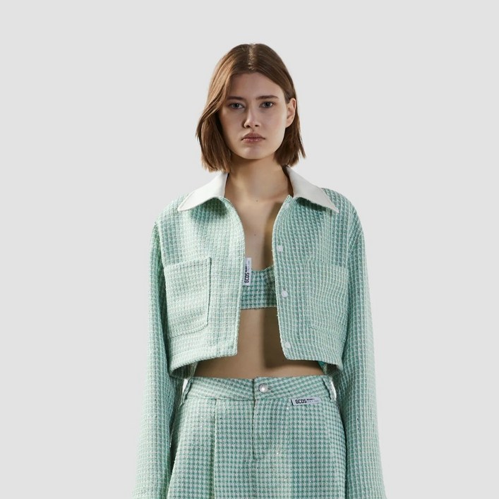 GCDS 여성용 트위드 크롭 자켓 DKOBA21060