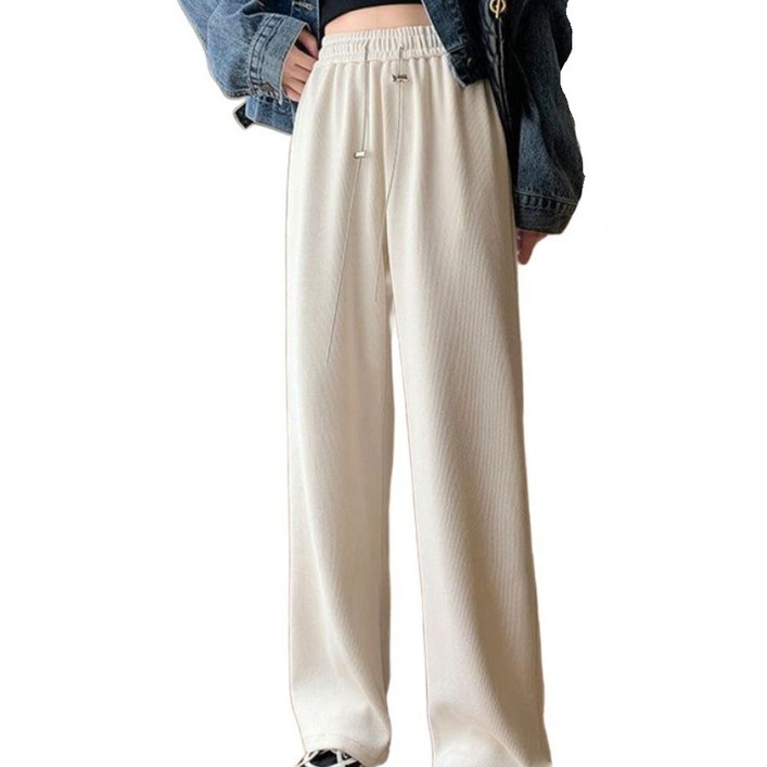 데이소이 여성용 레트로 니트 와이드 긴바지