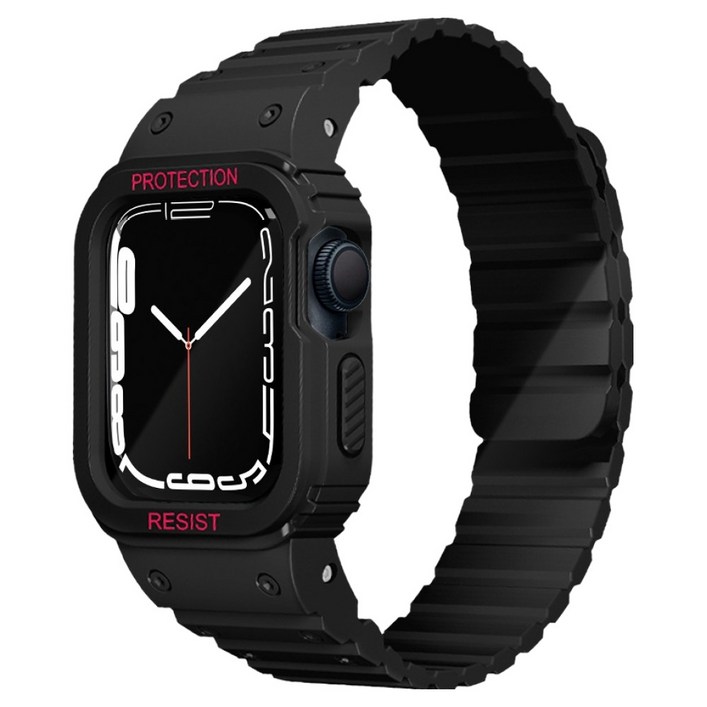 아이몰 애플워치 일체형 마그네틱 실리콘 스트랩, 블랙, 1개