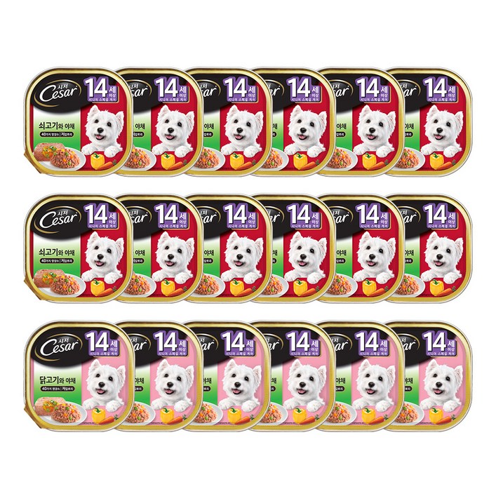 시저 14세 이상 시니어 강아지 버라이어티팩 주식캔 쇠고기 12p  닭고기 6p