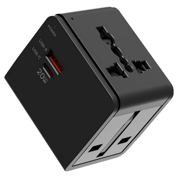 누아트 Gan PD 20W 고속충전 해외 여행용 멀티 어댑터 2포트 C타입  USB 포트 블랙